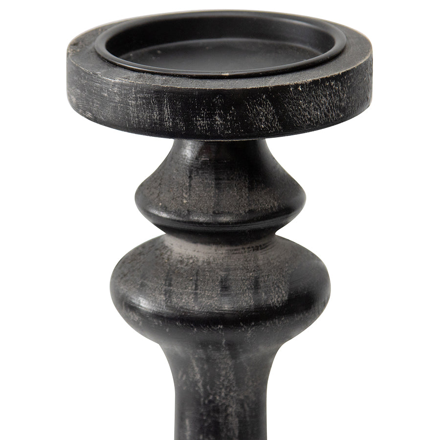 Wooden Nero Bold Pillar Candleholder - 11x43cms