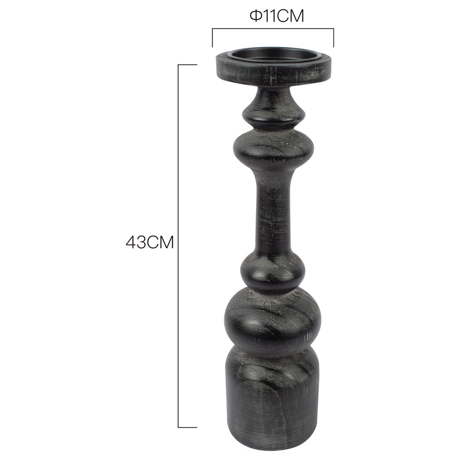 Wooden Nero Bold Pillar Candleholder - 11x43cms