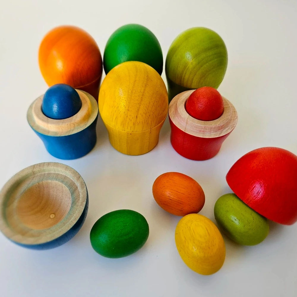 Wooden Sorting Egg Cups - Set of 6
