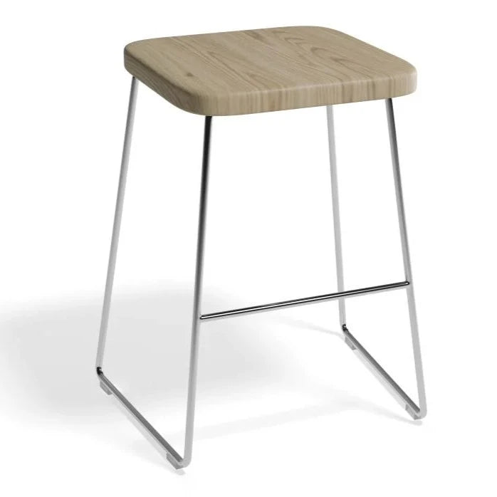 Wooden Square Seat Chrome Base Low Stool (Available in 2 Colors)