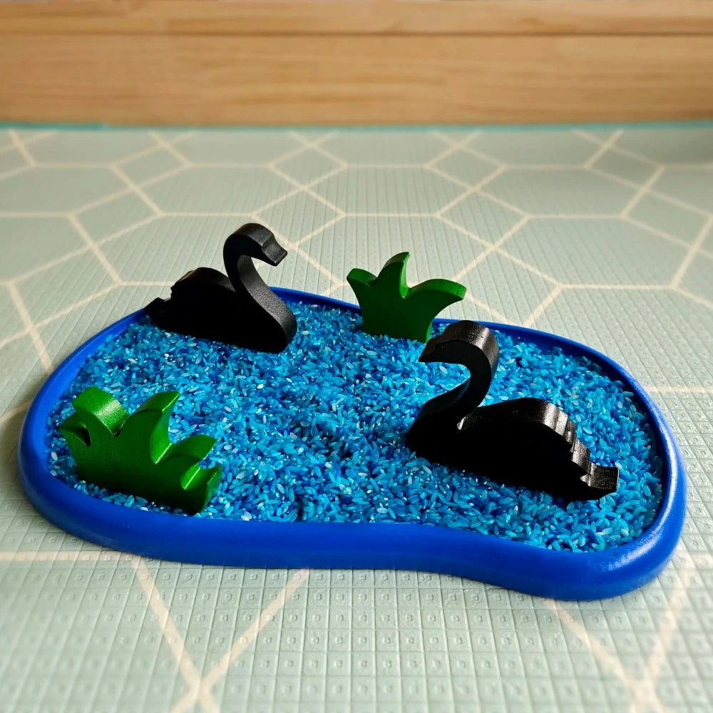 Wooden Swan Lake Set Filled with Rice