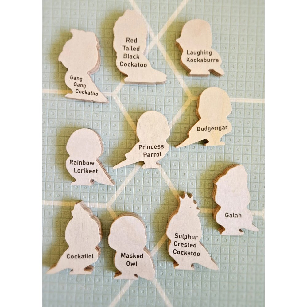 Wooden Colorful Australian Birds - Set of 10