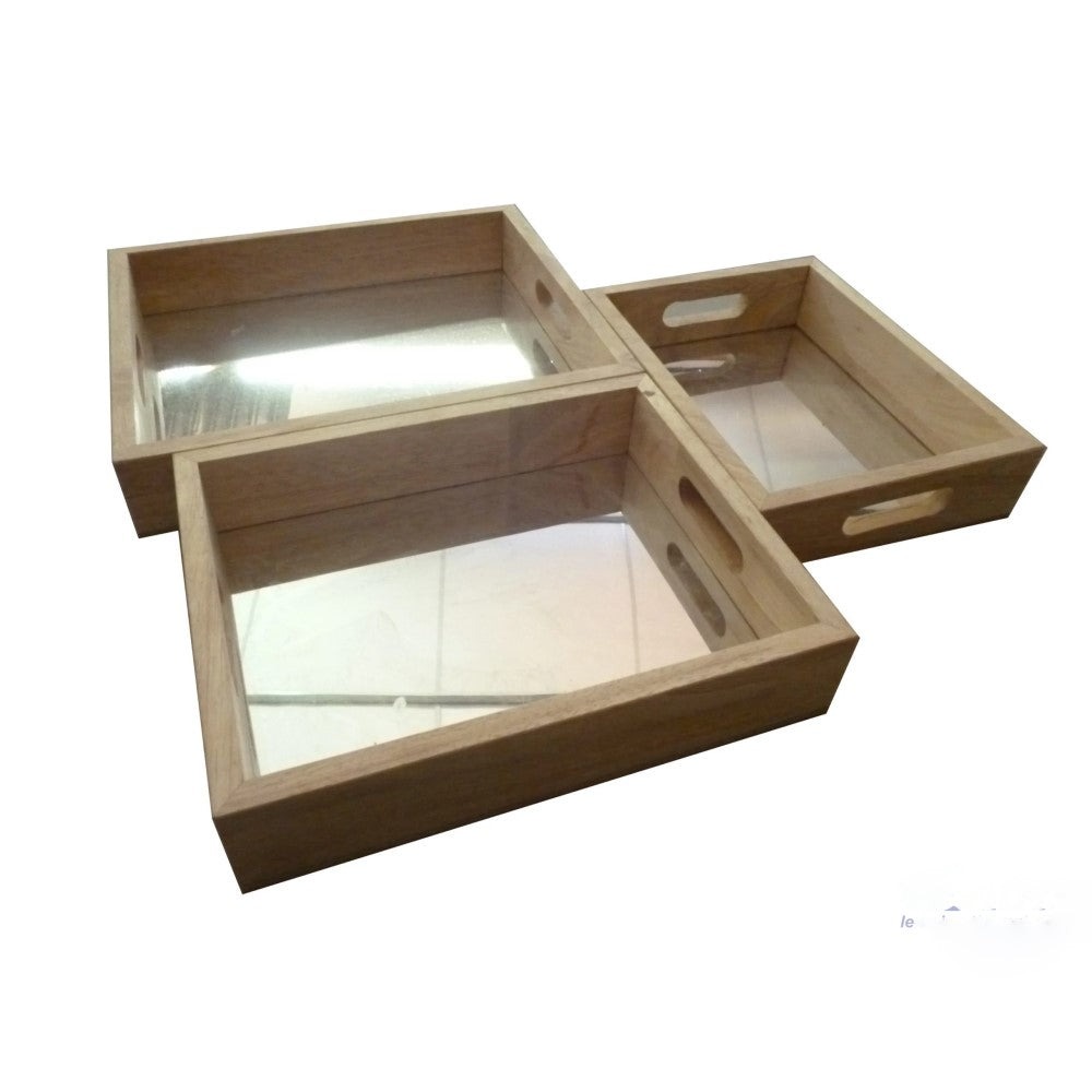 Wooden Rectangular Mirror Trays - Set of 3