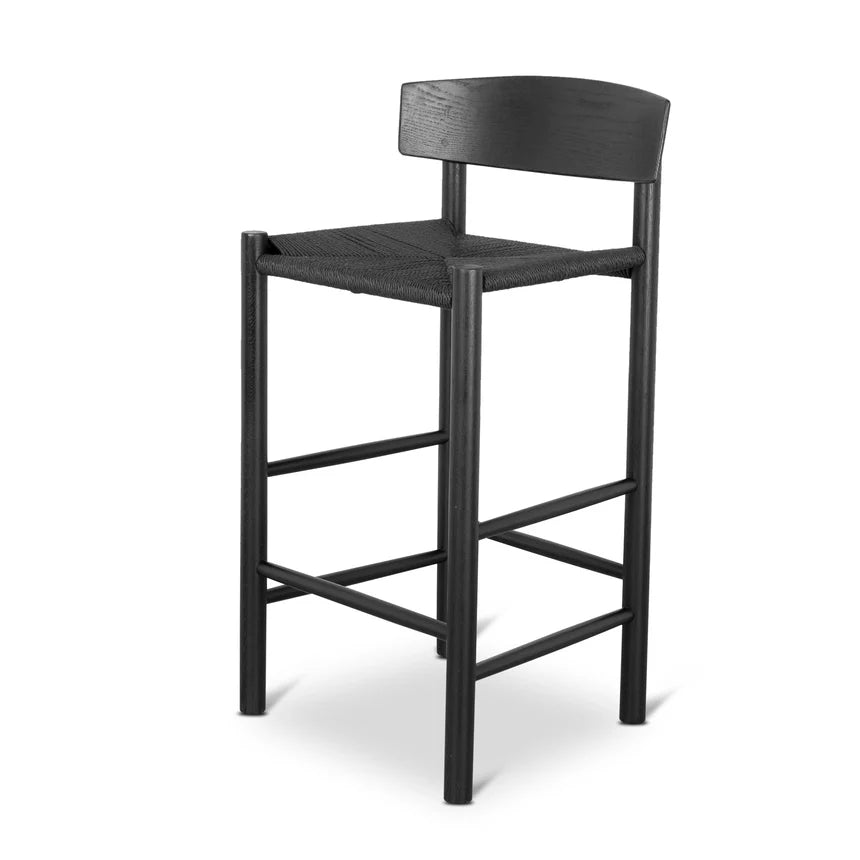 Woven Wooden Bar Chair Stool - Black