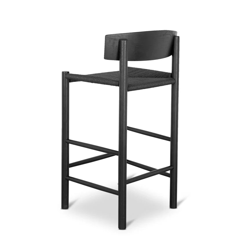 Woven Wooden Bar Chair Stool - Black