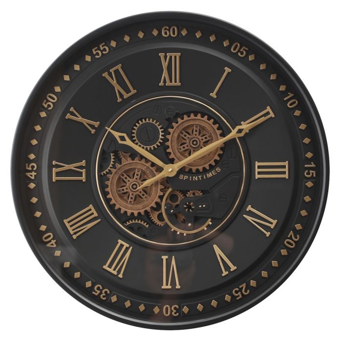 Zion Spintime Exposed Gear Movement Wall Clock - Black