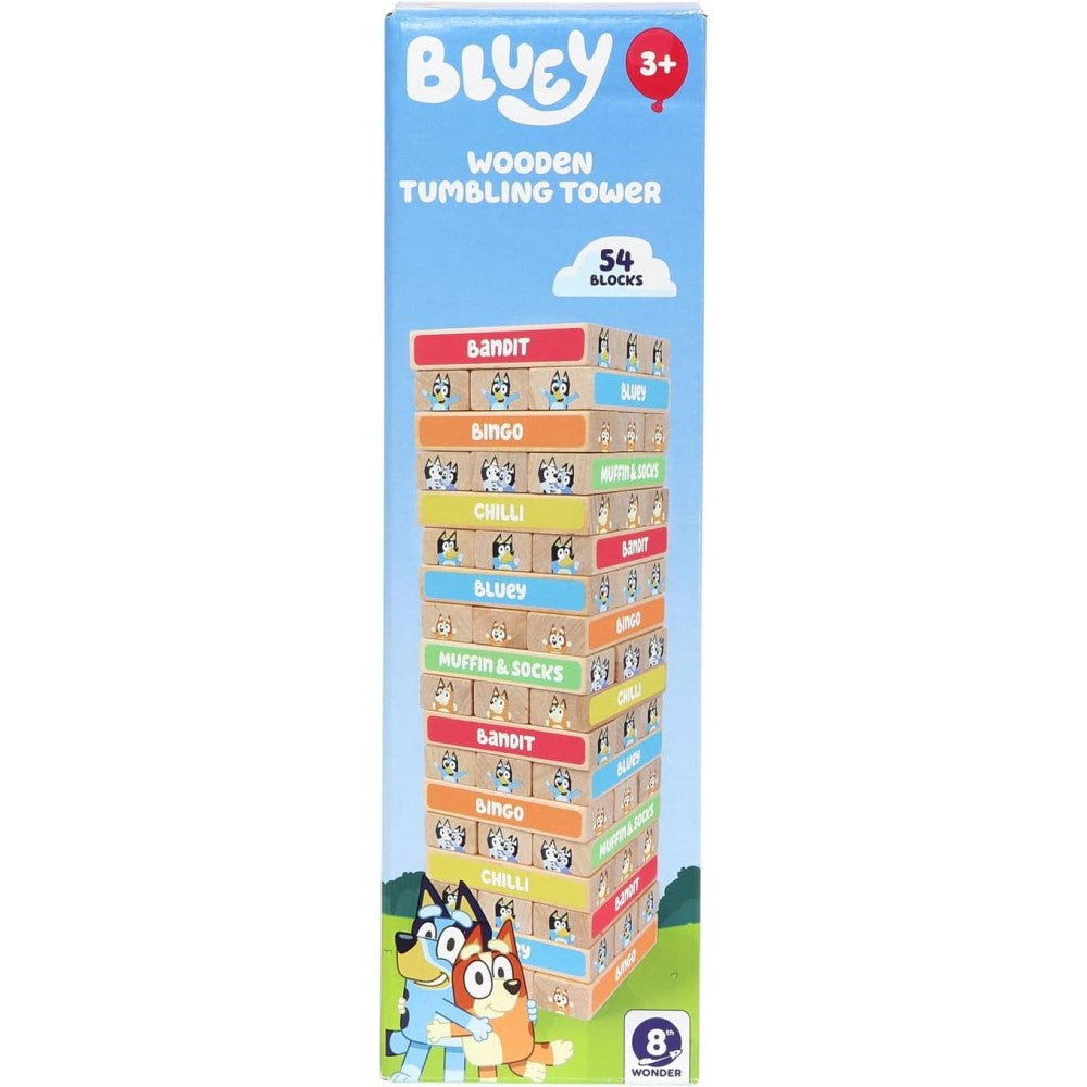 Bluey Tumbling Tower Game - 54 Colorful Wooden Blocks