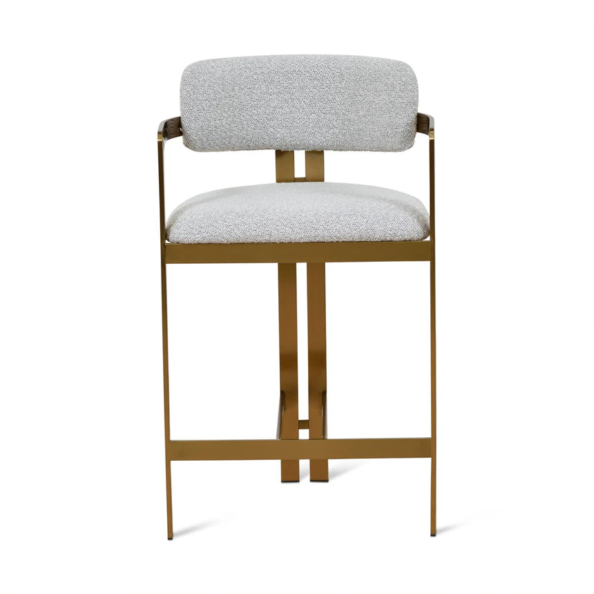 Metal Brushed Gold Bar Stool - Grey Boucle