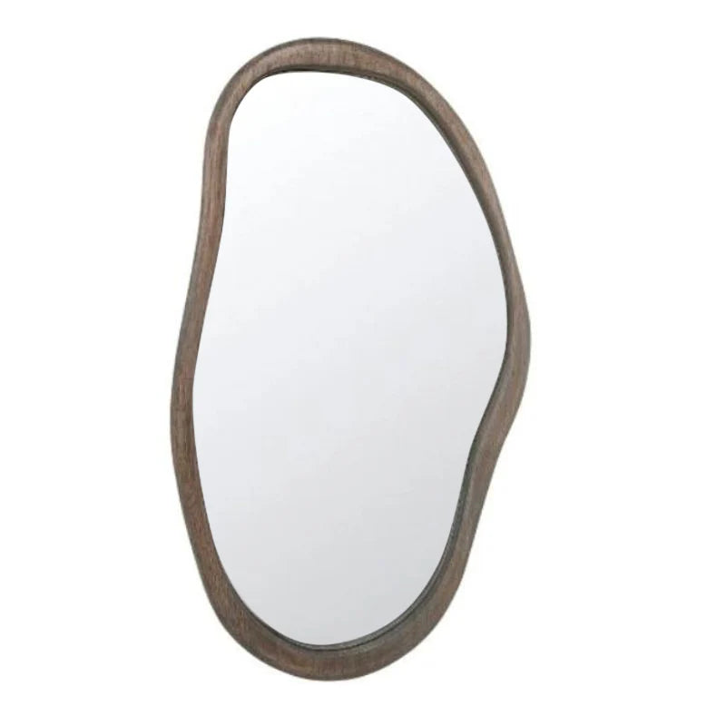 Sleek Mid Century Asymmetric Wood Framed Wall Mirror - 70cms