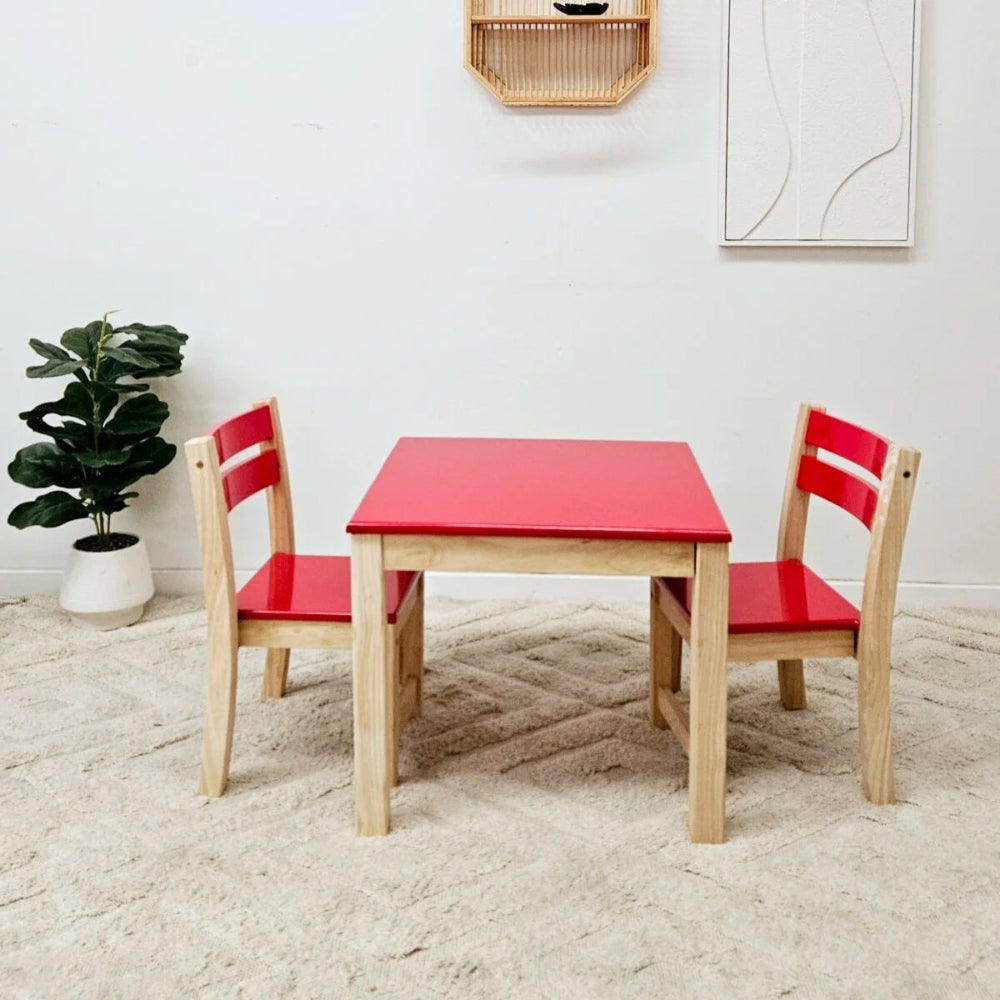 Rubber Wood Red Seat Stacking Chairs - Set of 2