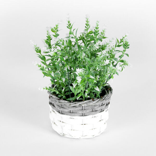 Artificial White-Stem Flower in Basket Planter