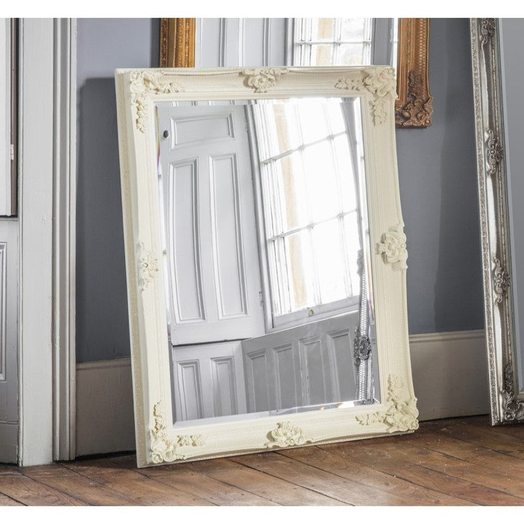 Baroque Wood Framed Wall / Floor Mirror 109.5cms - Cream