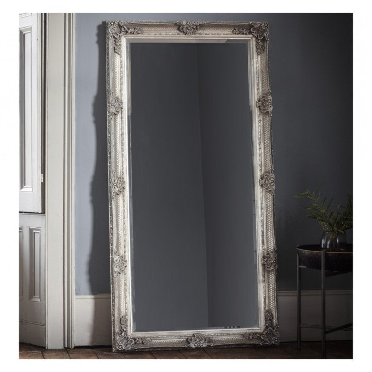 Baroque Wood Framed Wall / Floor Mirror - 165cms Silver