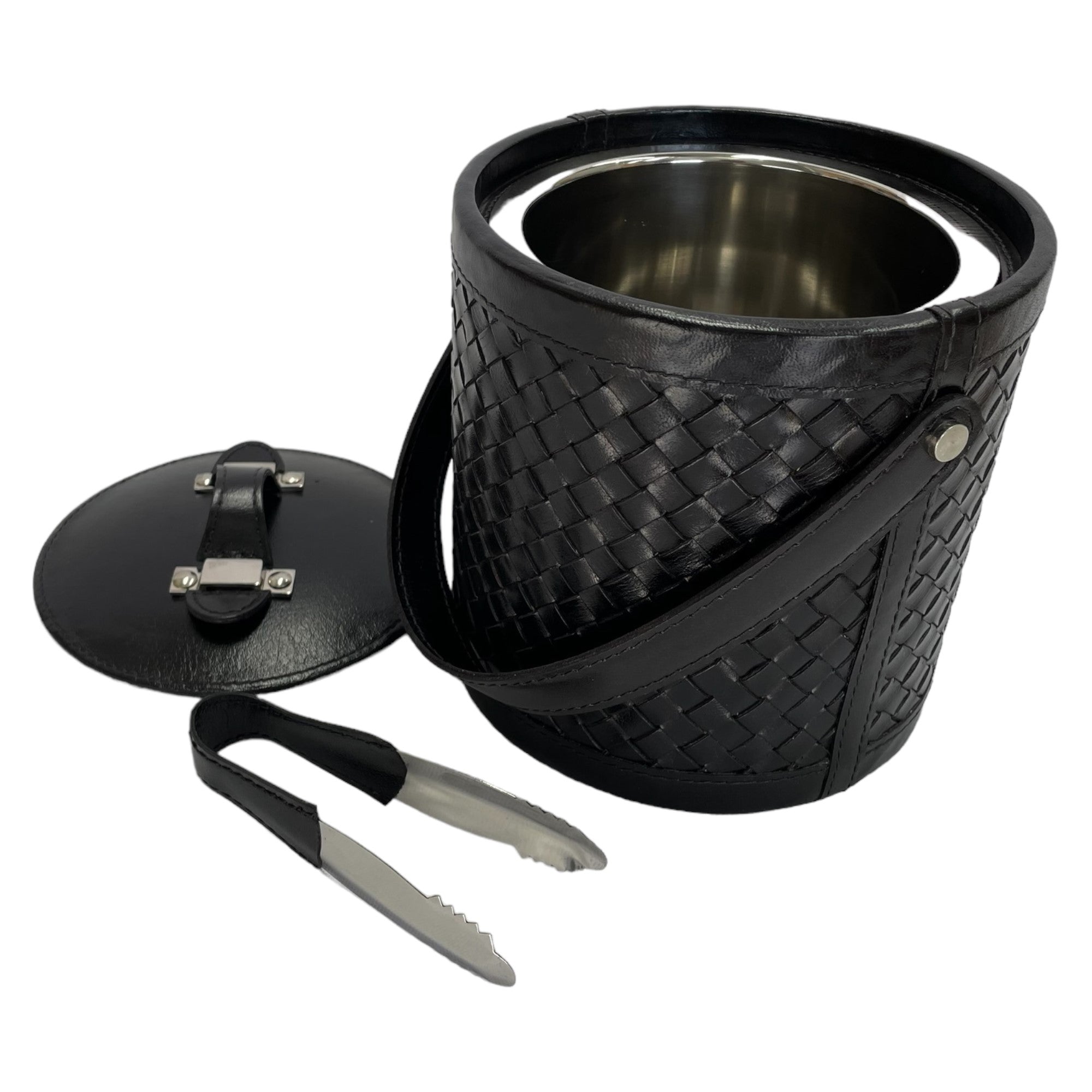 Black Leather Interwoven Ice Bucket