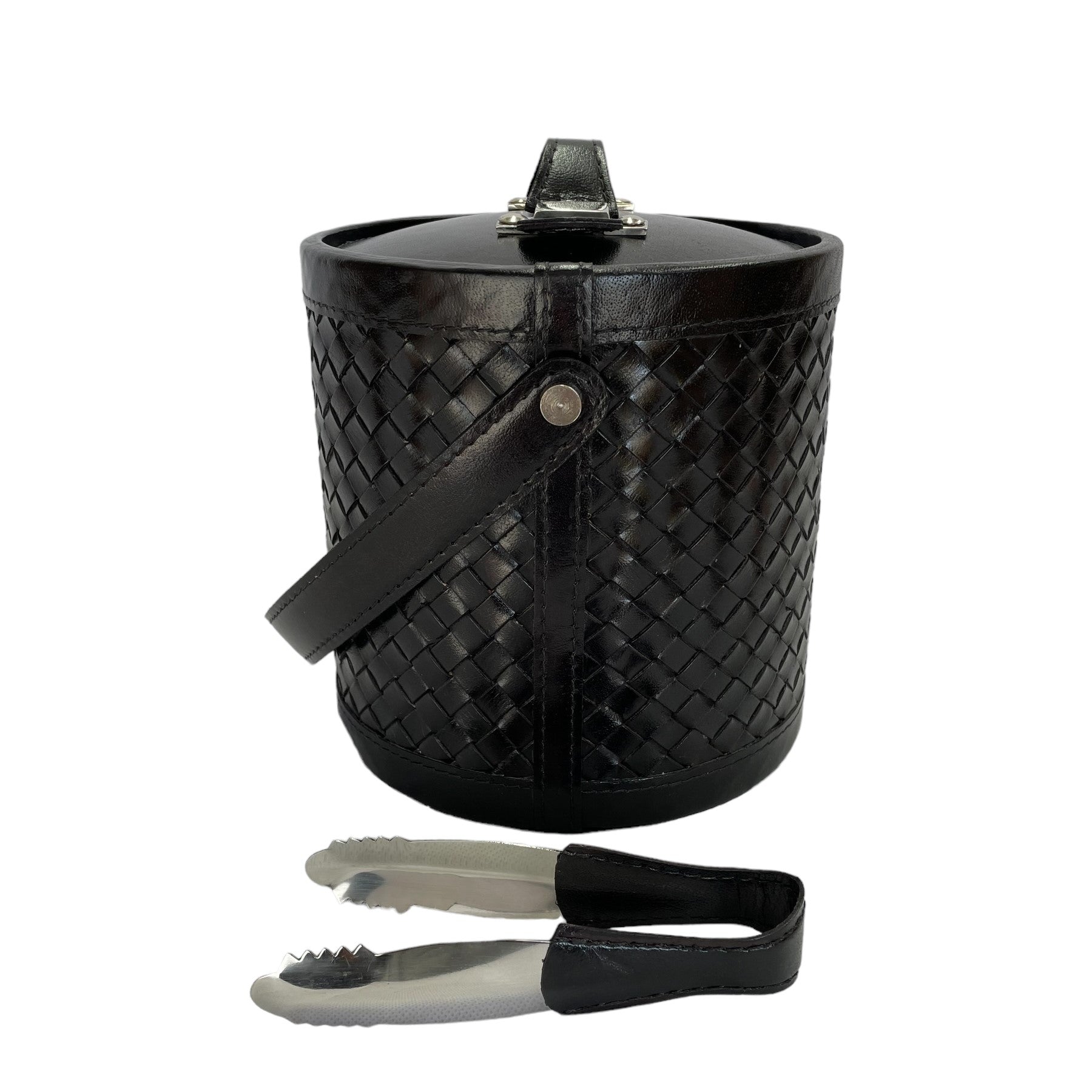 Black Leather Interwoven Ice Bucket