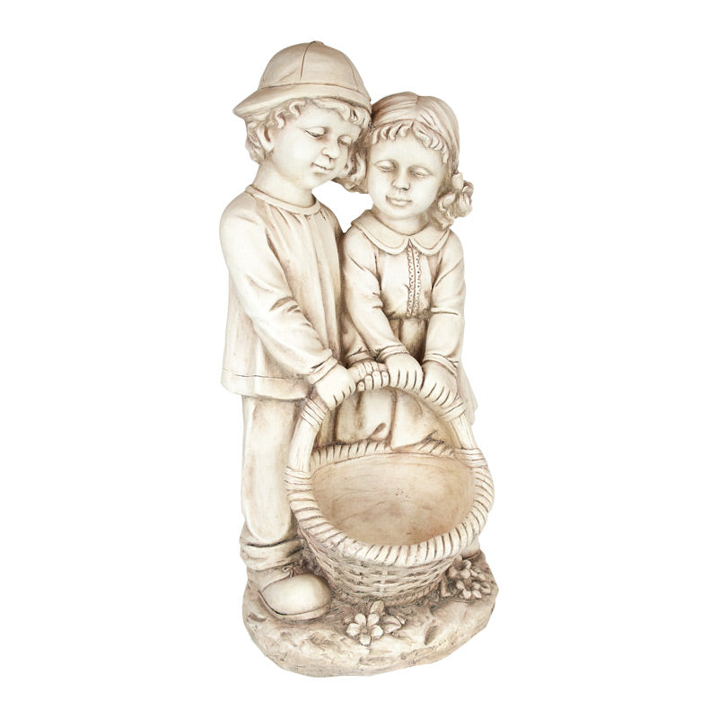 Boy & Girl Holding Basket Statue