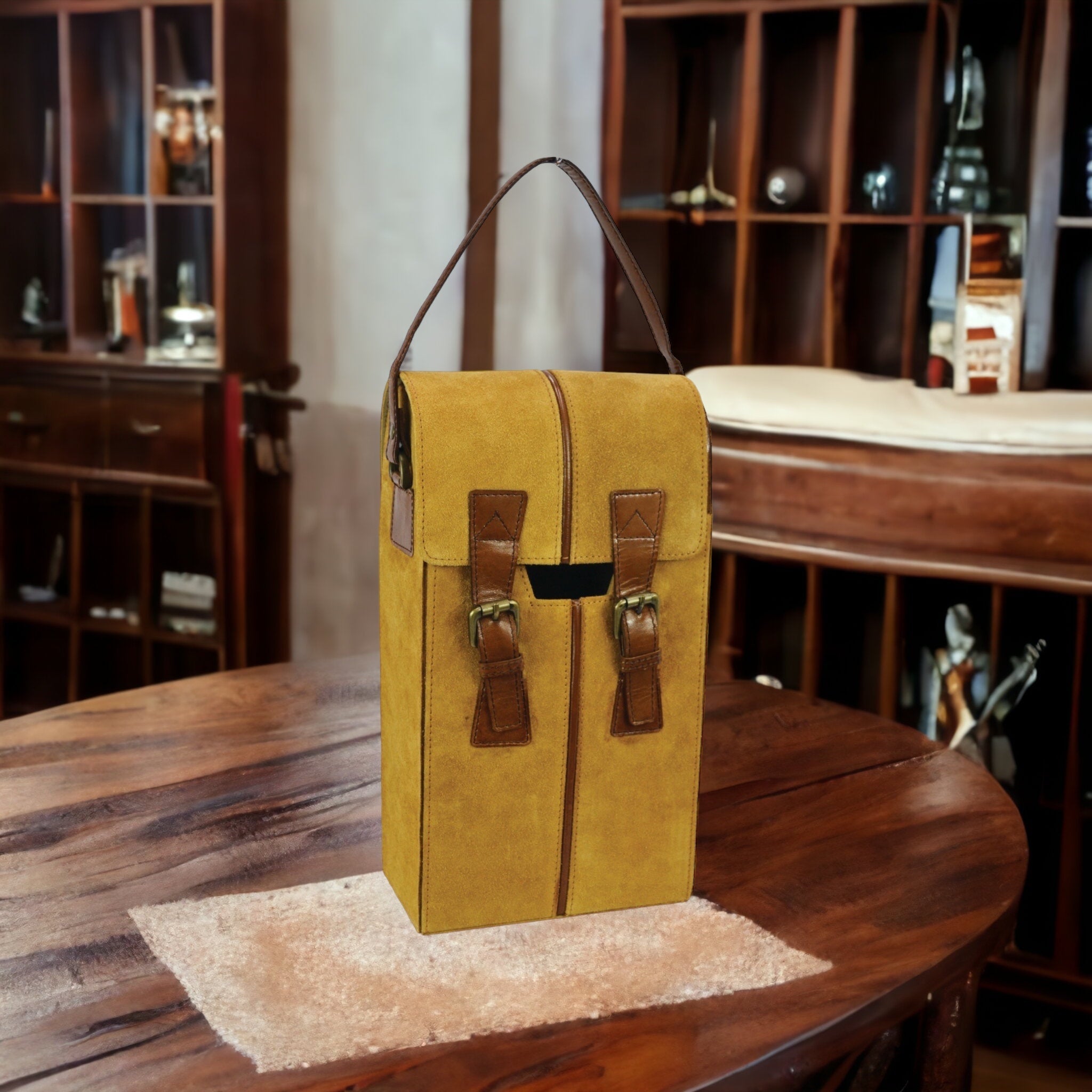 Colonial Style Double Wine Holder Leather Suede (7 Colors to Choose)