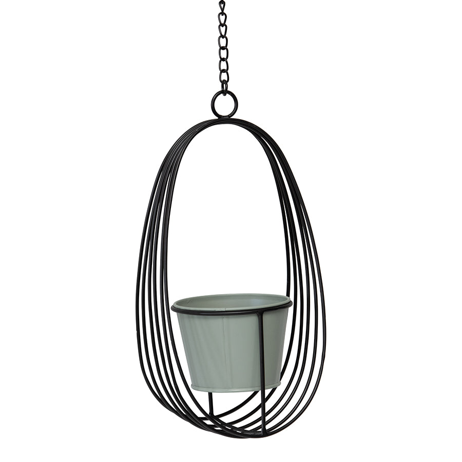 Contemporary Black Hanging Cradle Pot & Chain Planter
