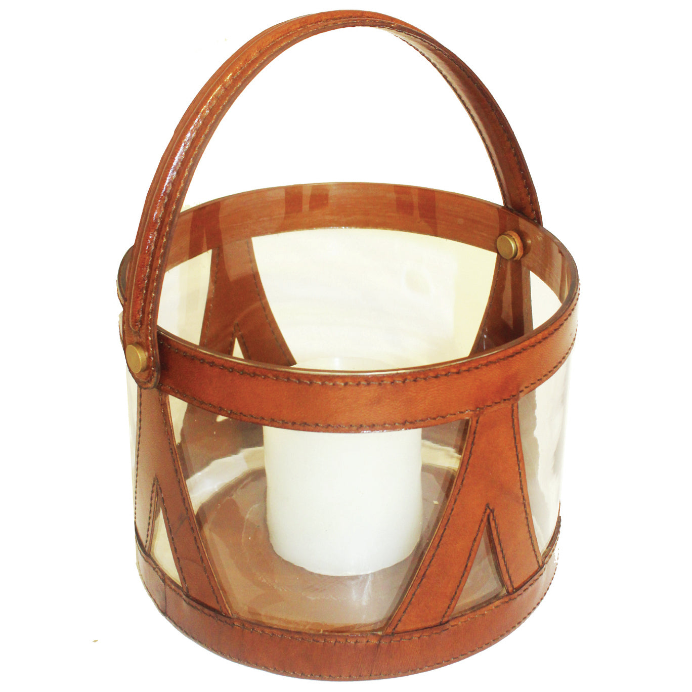 Cylindrical Leather Clad Hanging Hurricane Lamp (Available in 3 Sizes)