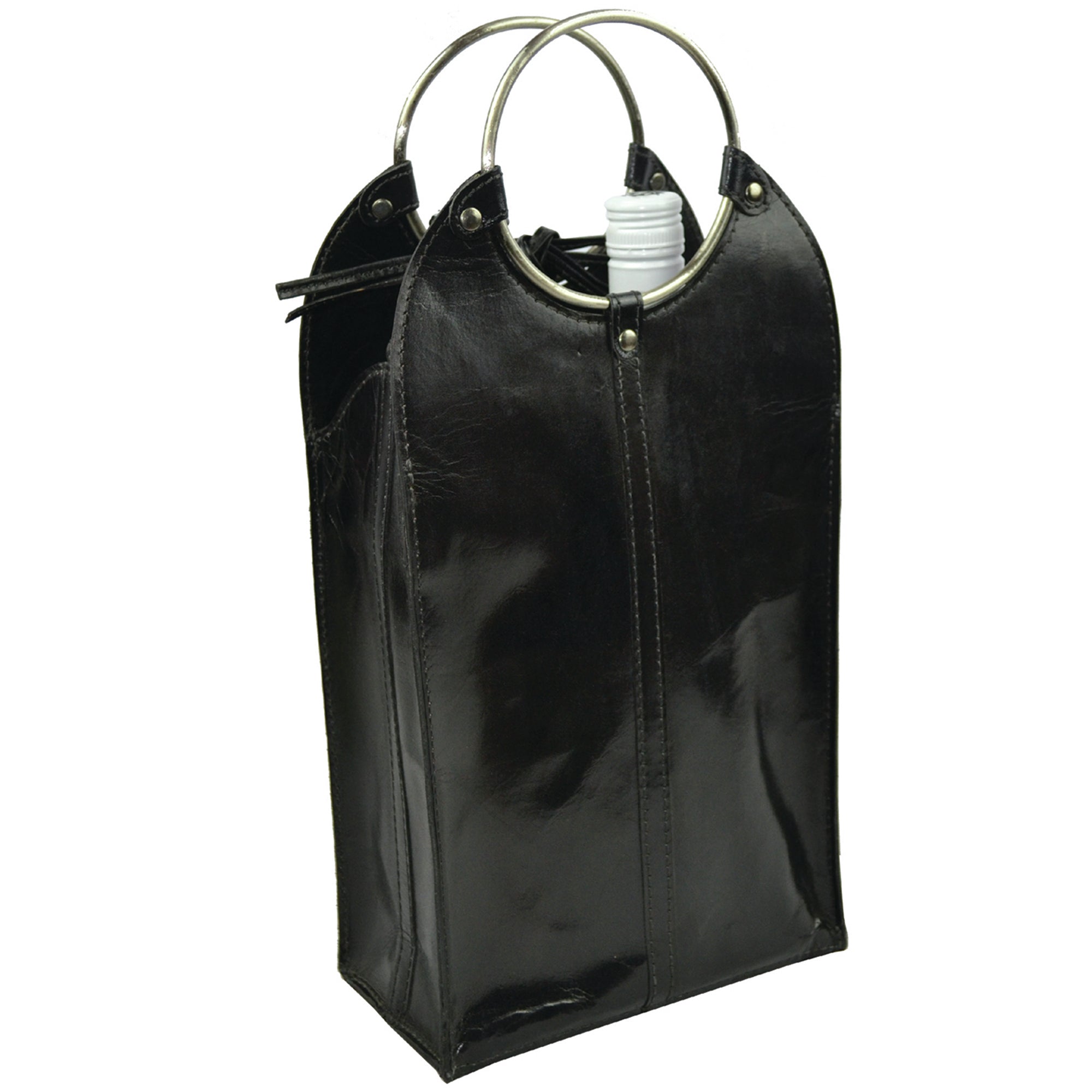 Double Leather Wine Bottle Holder W/ Ring Handles (4 Colors to Choose)