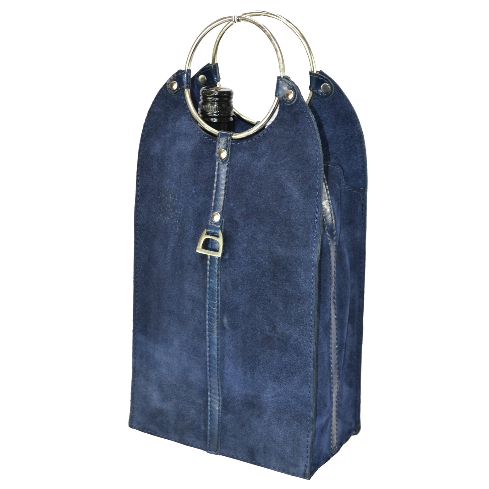 Double Wine Holder W/ Ring Handles Leather Suede (3 Colors to Choose)