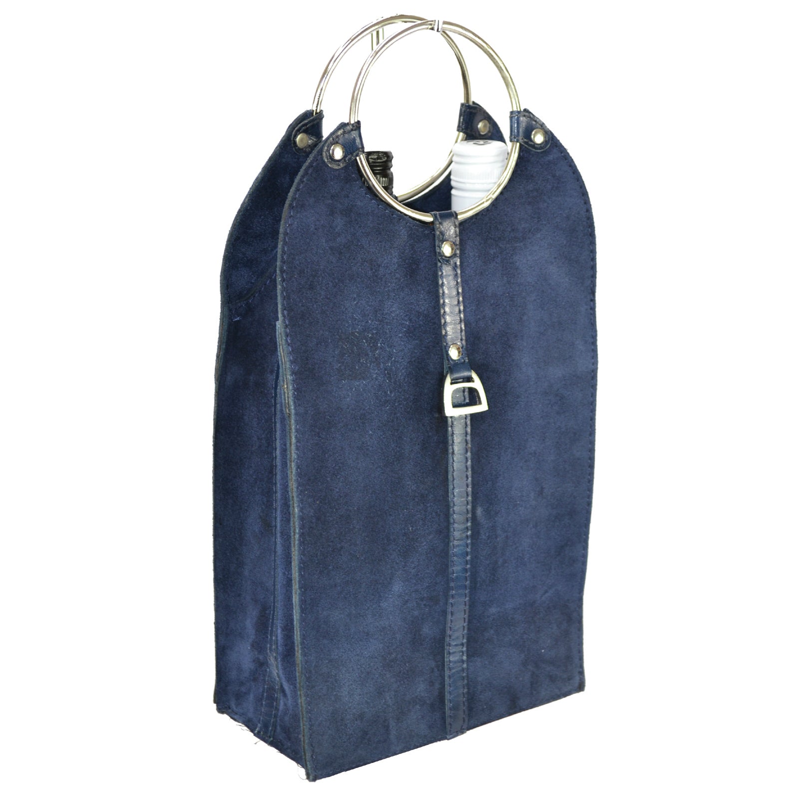 Double Wine Holder W/ Ring Handles Leather Suede (3 Colors to Choose)