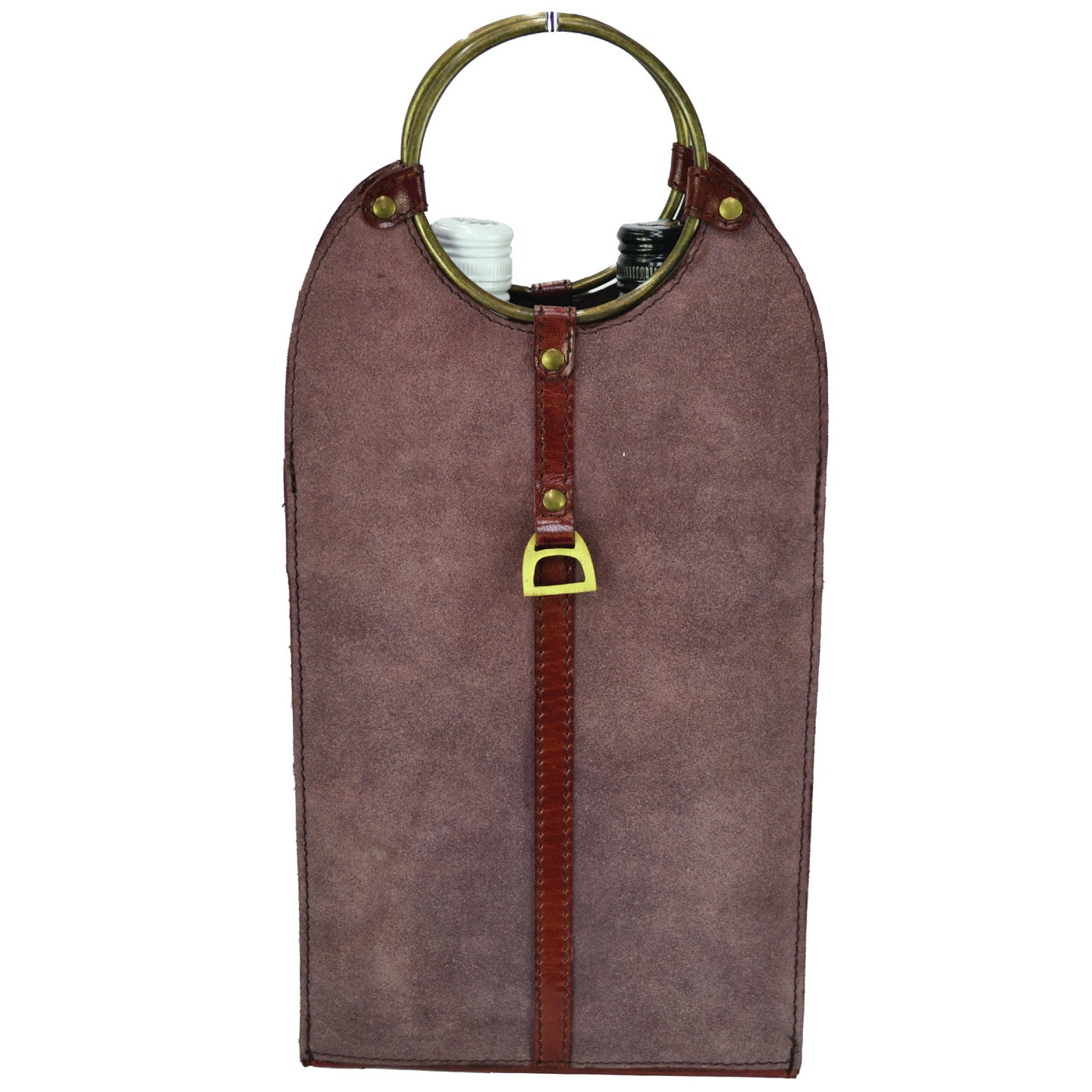 Double Wine Holder W/ Ring Handles Leather Suede (3 Colors to Choose)