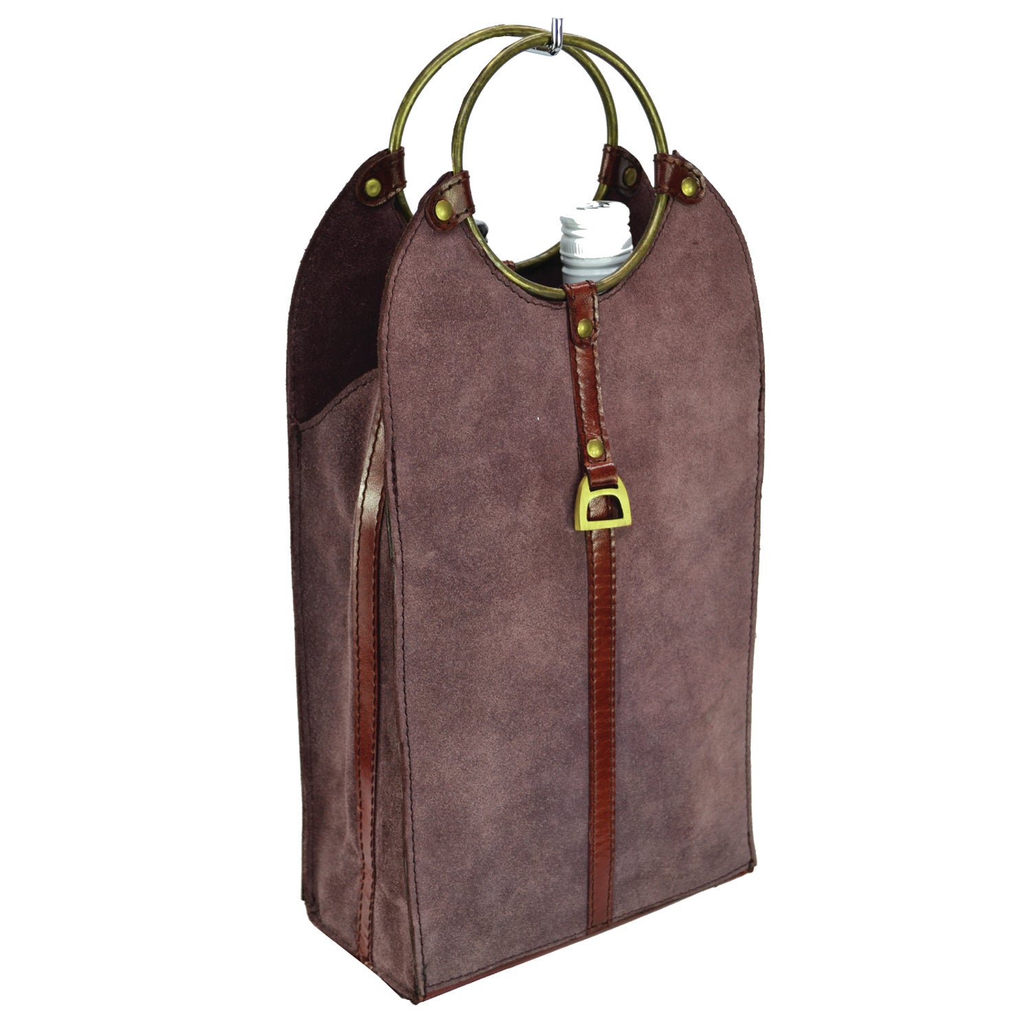 Double Wine Holder W/ Ring Handles Leather Suede (3 Colors to Choose)