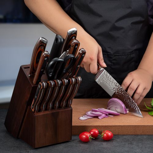 Embossed Blade 15pc Kitchen Knives Block Set (Available in 2 Colors)
