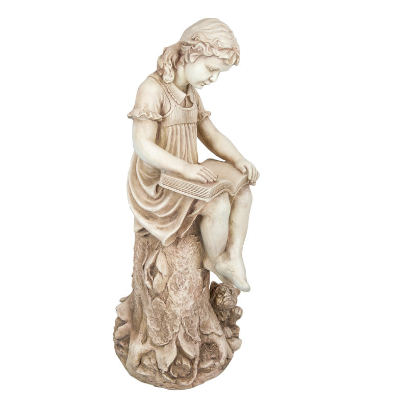 Girl Reading Book On Stump Statue