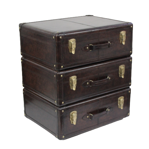 Leather Suitcase Stack 3 Drawer Side Table (Available in 2 Colors)