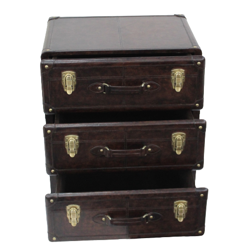 Leather Suitcase Stack 3 Drawer Side Table (Available in 2 Colors)