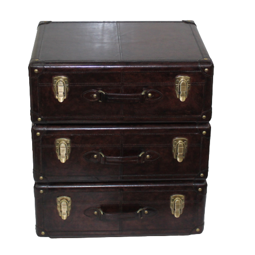 Leather Suitcase Stack 3 Drawer Side Table (Available in 2 Colors)