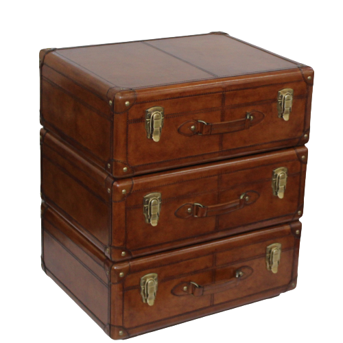 Leather Suitcase Stack 3 Drawer Side Table (Available in 2 Colors)