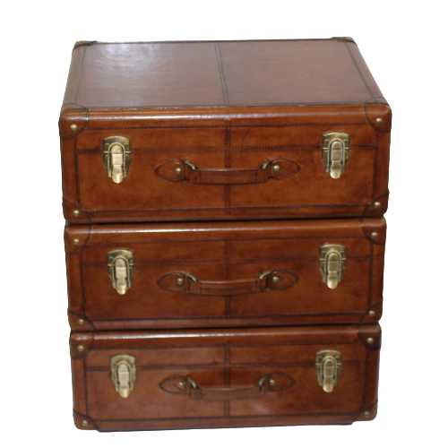 Leather Suitcase Stack 3 Drawer Side Table (Available in 2 Colors)