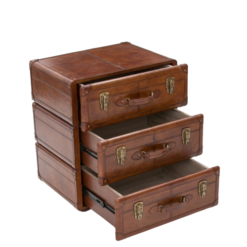 Leather Suitcase Stack 3 Drawer Side Table (Available in 2 Colors)