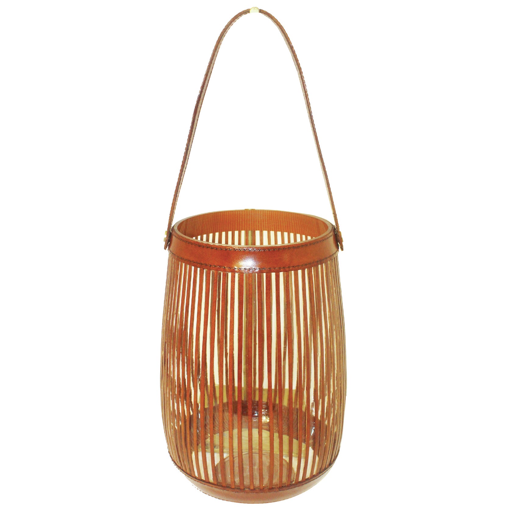 Leather Clad Glass Hanging Hurricane Lamps (Available in 3 Sizes)