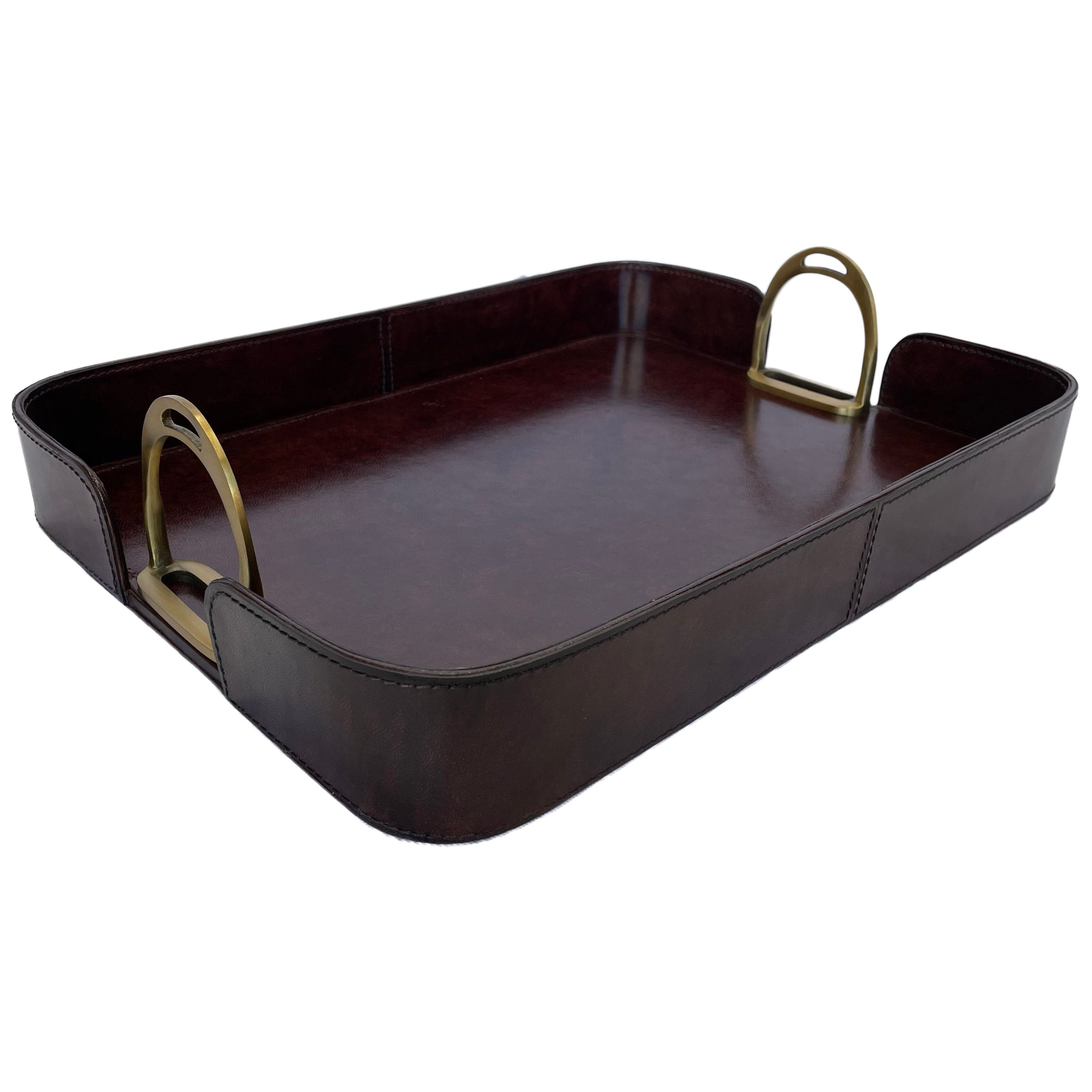 Rectangle Leather Tray With Stirrups Handle (Available in 3 Colors)