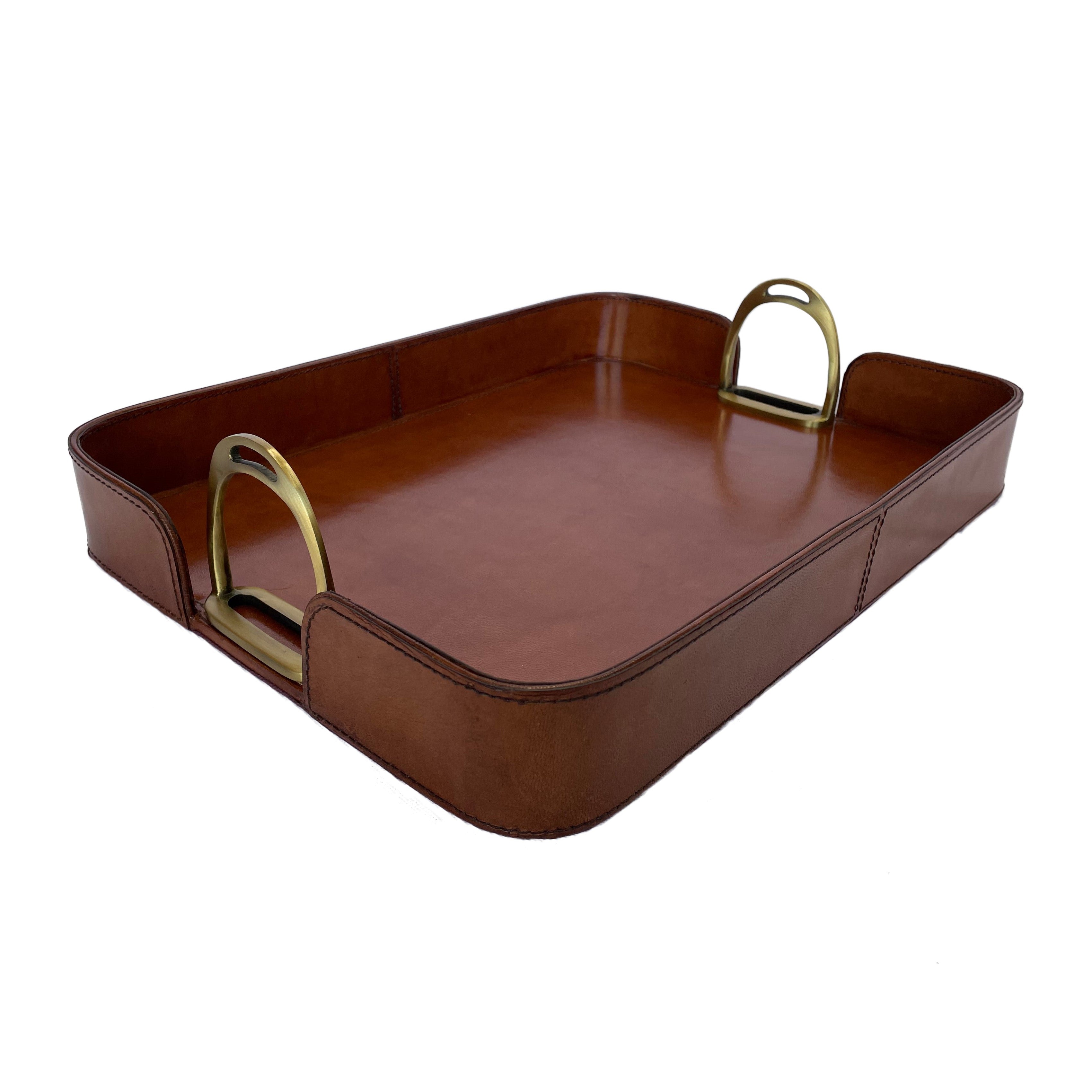 Rectangle Leather Tray With Stirrups Handle (Available in 3 Colors)