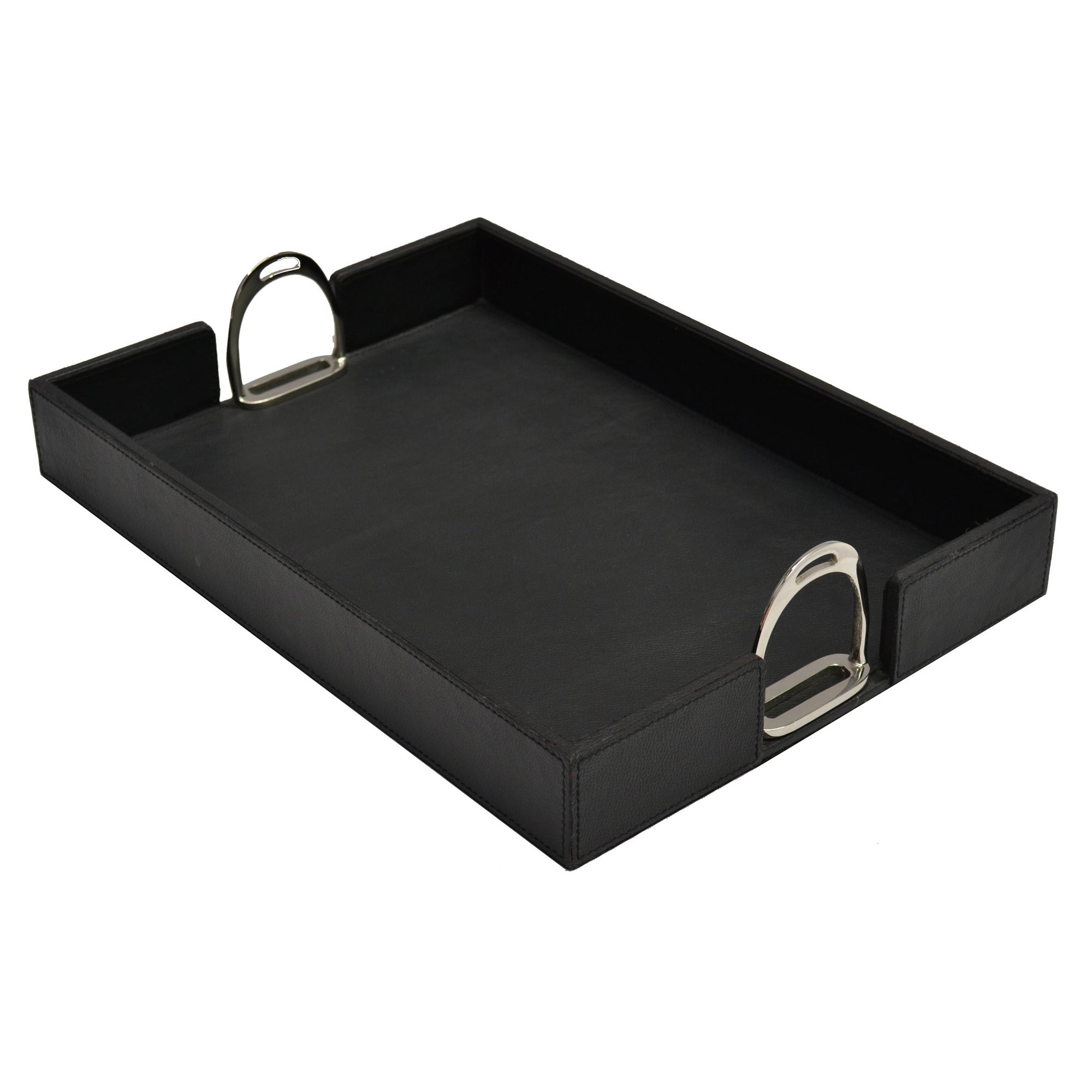 Leather Tray with Metal Stirrup Handles (Available in 3 Colors)