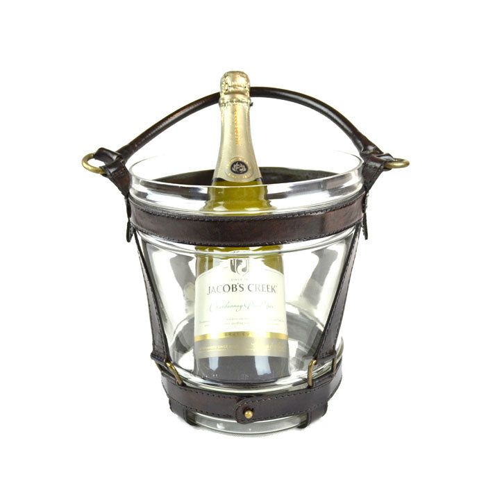 Leather-Trimmed Glass Ice Bucket (Available In 2 Colors)