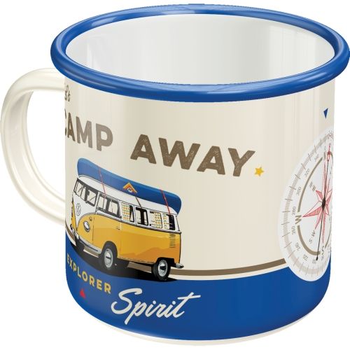 "VW Bulli - Lets Camp Away" Enamel Coffee Mug