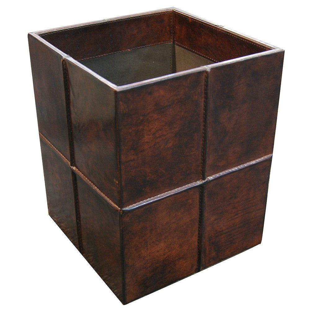 Luxe Square Leather Tan Waste Bin (Available in 2 Colors)