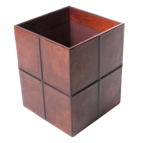 Luxe Square Leather Tan Waste Bin (Available in 2 Colors)
