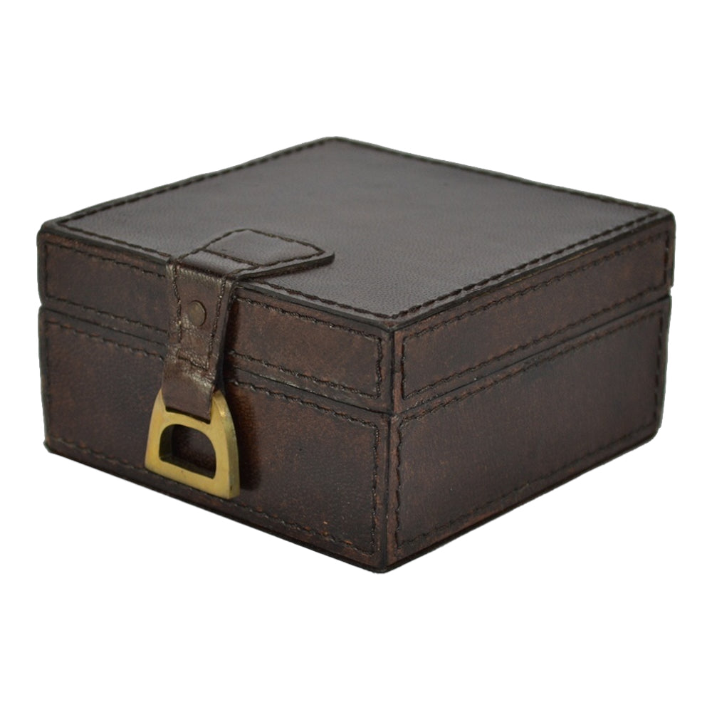 Luxe Square Leather Trinket Box W/ Stirrup (Available in 2 Colors)
