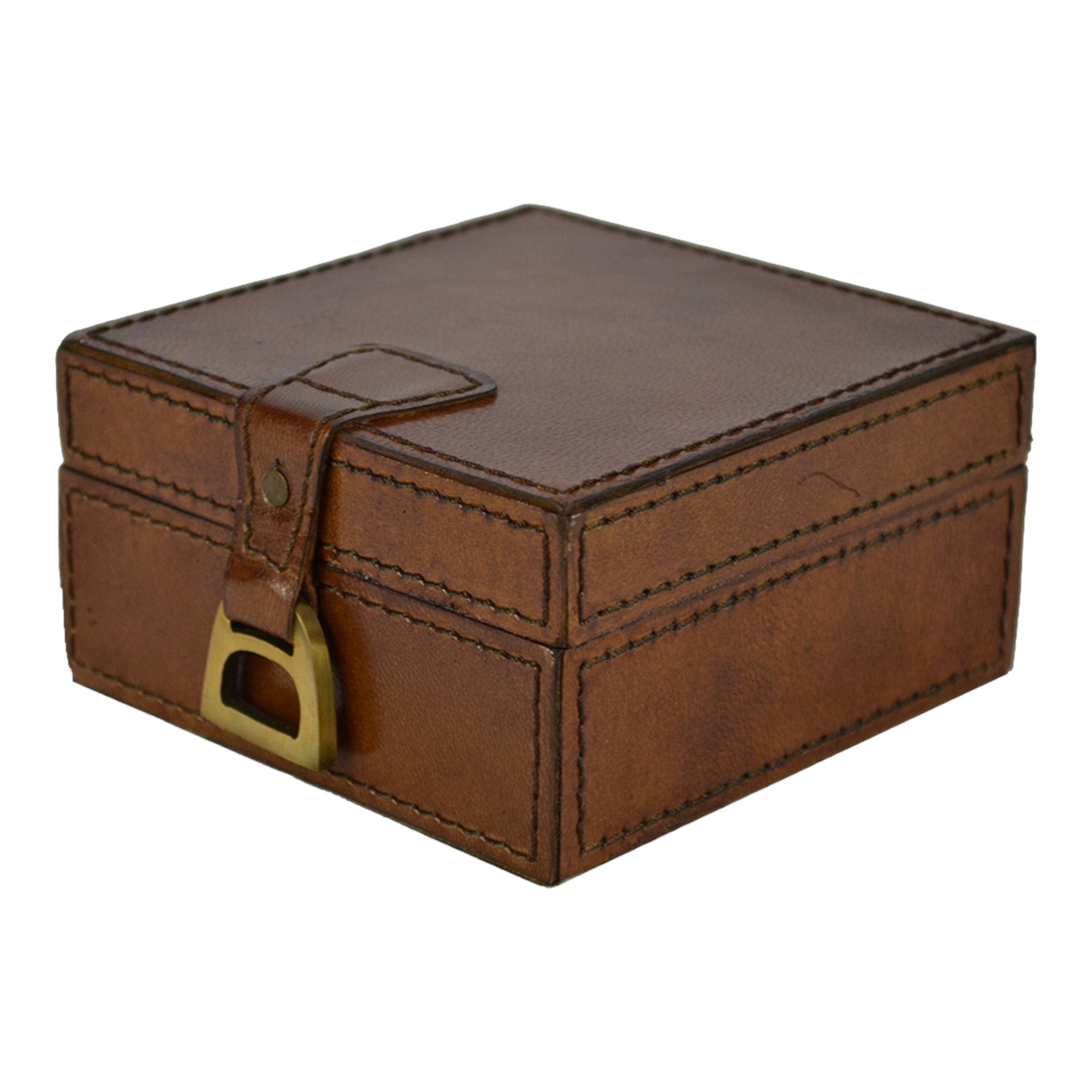 Luxe Square Leather Trinket Box W/ Stirrup (Available in 2 Colors)