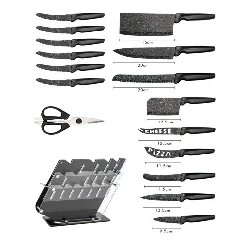 Marble Look Blade 17pc Kitchen Knife Block Set Black