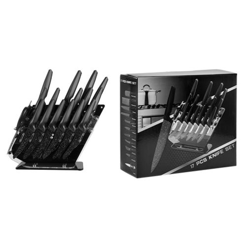 Marble Look Blade 17pc Kitchen Knife Block Set Black
