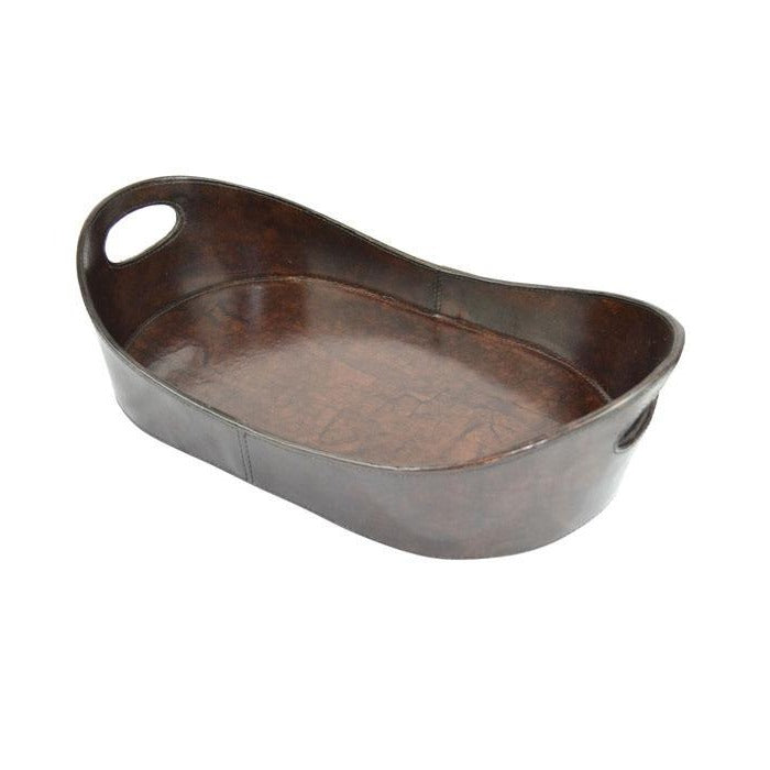 Oval Leather Boat Tray with Handle (Choose from 2 Colors)