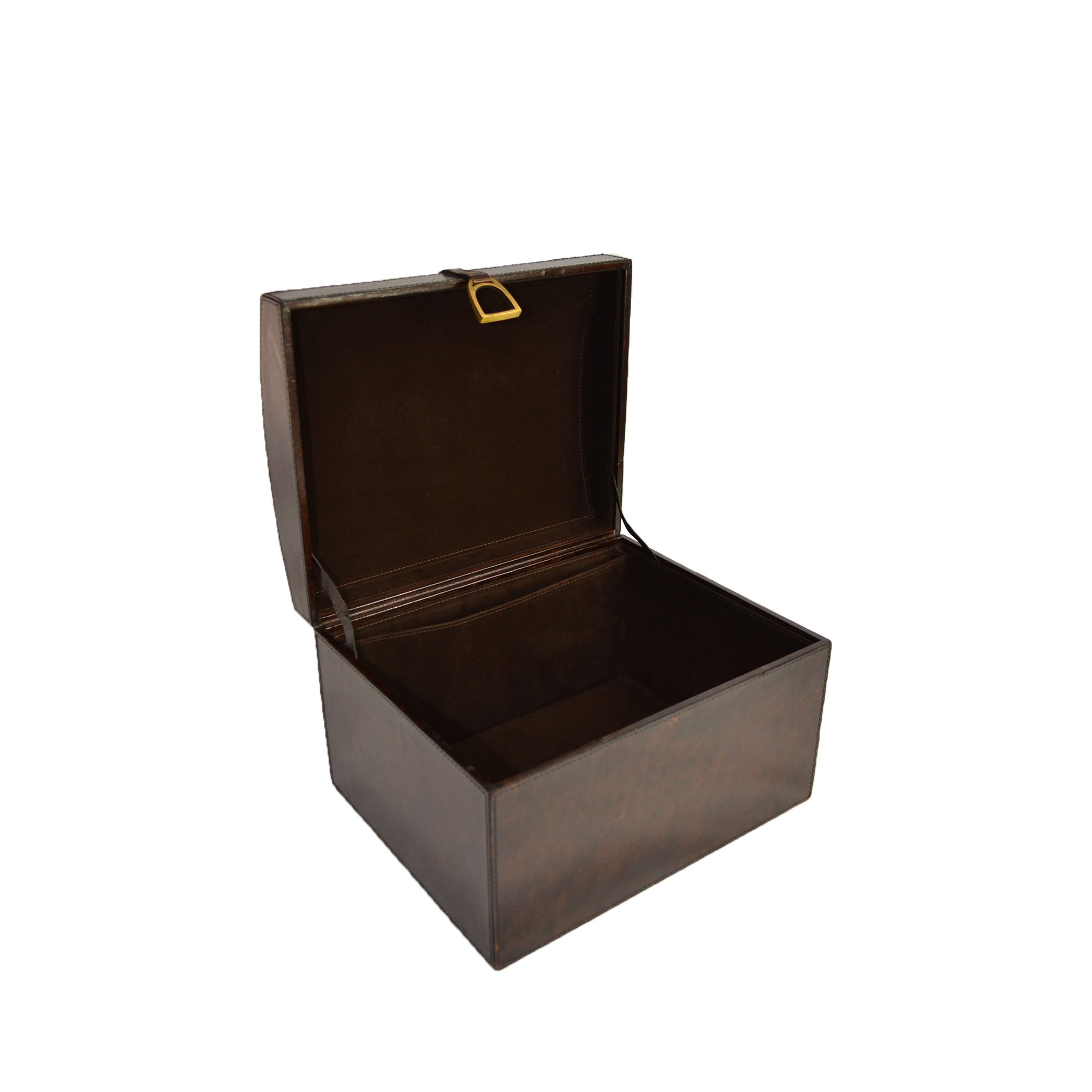 Oval Top Leather Trunk Box With Stirrup (Available in 2 Colors)